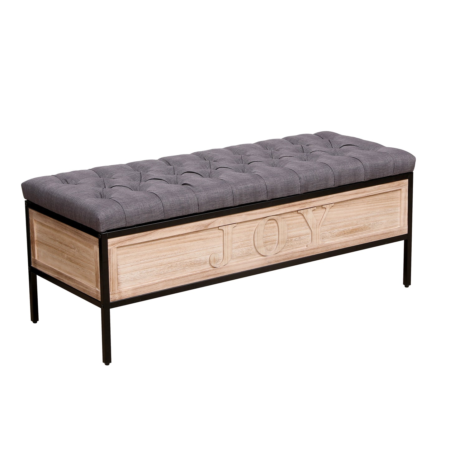 48'' Ottoman with Storage for Bedroom Upholstered Storage Benches Wood JOY End of Bed Bench (Dark Gray)