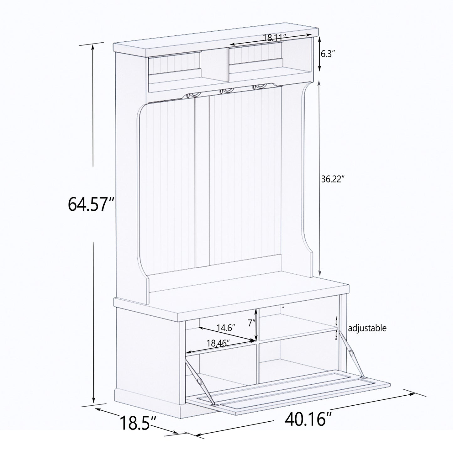 Entryway hall tree with coat rack 4 hooks and storage bench shoe cabinet white