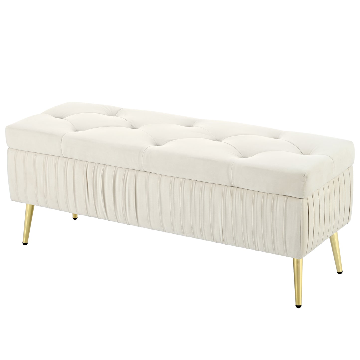 U-Can 44.5-inch Button-Tufted Ottoman with Safety Close Hinge, Upholstered Fabrics, Solid Wood Frame, Metal Legs, Large Storage Bench for Living Room, Entryway, Hallway, Foot Rest, Support 220lbs