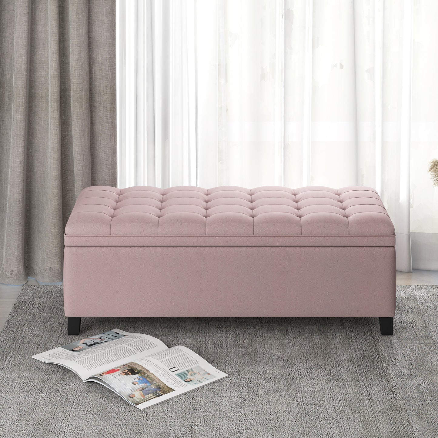 U-stye Upholstered Flip Top Storage Bench with Button Tufted Top