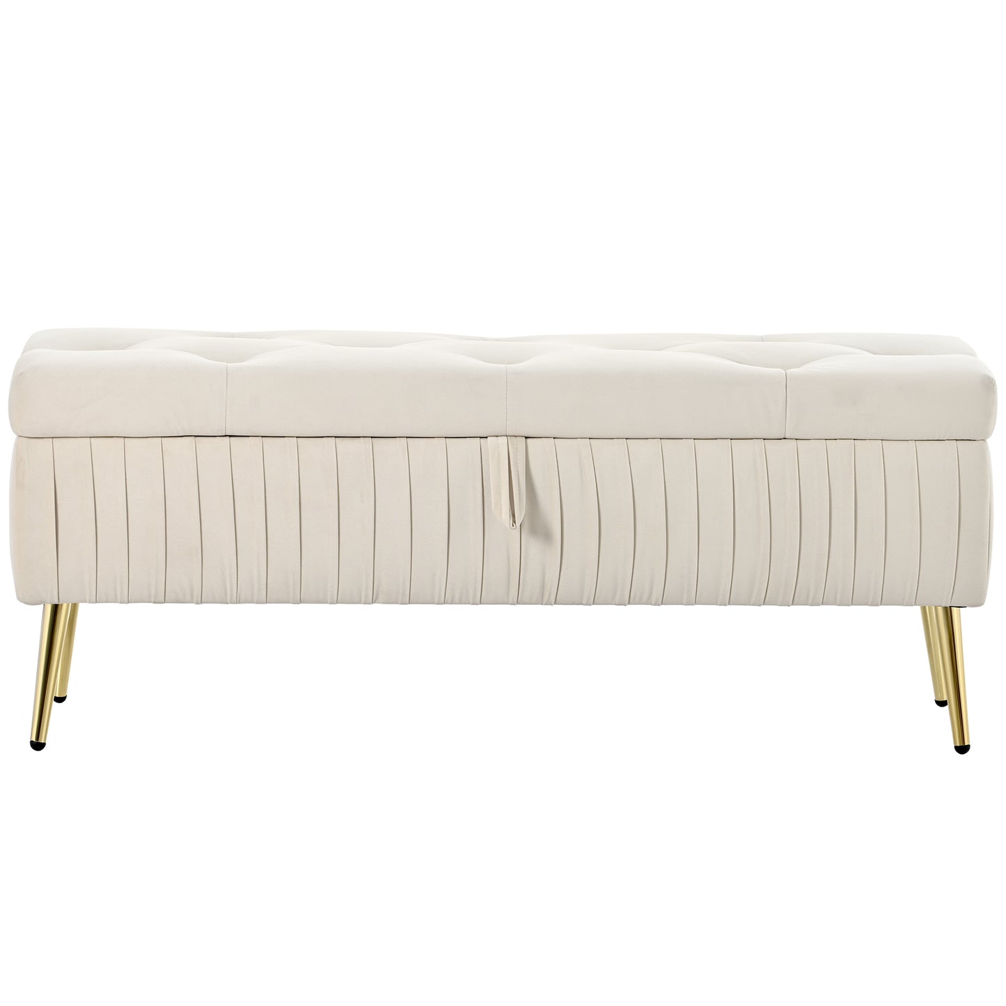 U-Can 44.5-inch Button-Tufted Ottoman with Safety Close Hinge, Upholstered Fabrics, Solid Wood Frame, Metal Legs, Large Storage Bench for Living Room, Entryway, Hallway, Foot Rest, Support 220lbs