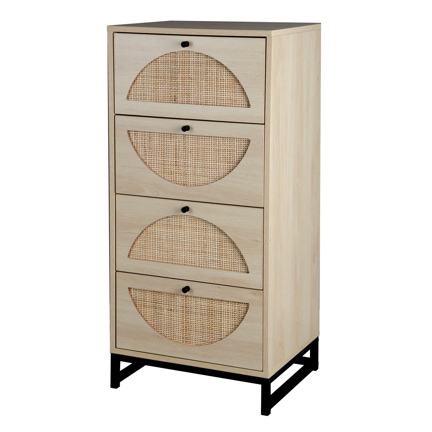 Set of 2, Natural Rattan, Cabinet with 4 Drawers, Suitable for Living room, Bedroom and Study, Diversified Storage