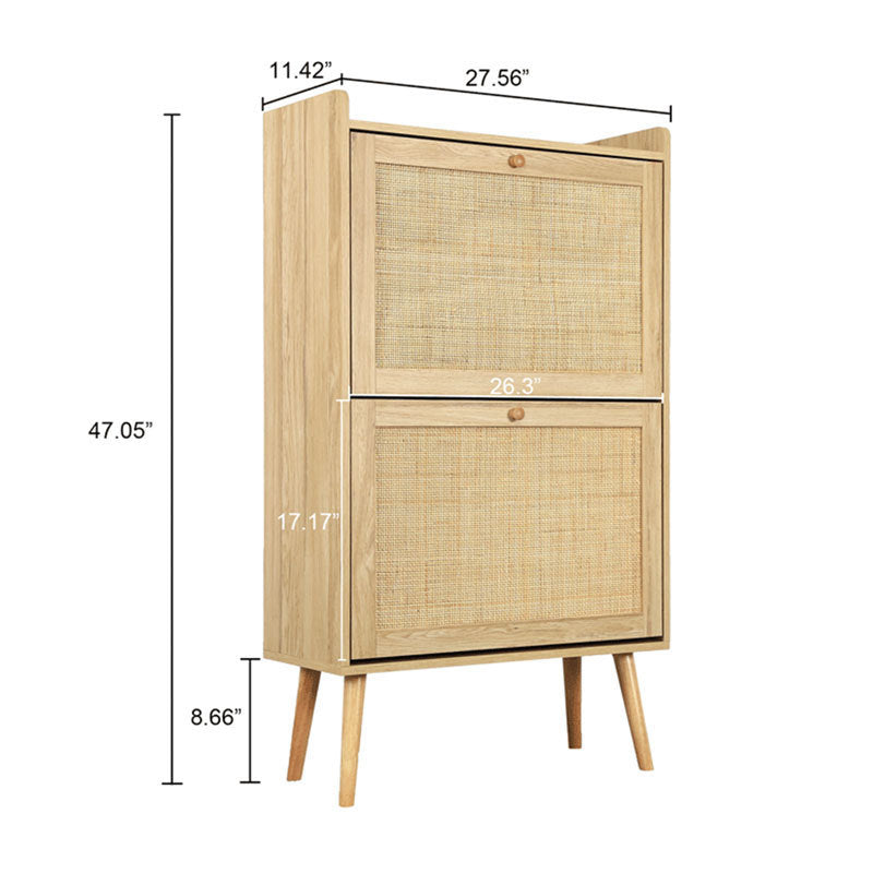 Rustic Rattan Shoe Cabinet - Slim Entryway Shoe Storage with Cubic Space & 2 Flip Drawers