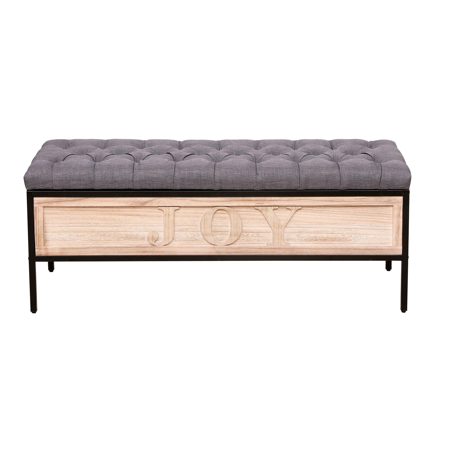 48'' Ottoman with Storage for Bedroom Upholstered Storage Benches Wood JOY End of Bed Bench (Dark Gray)