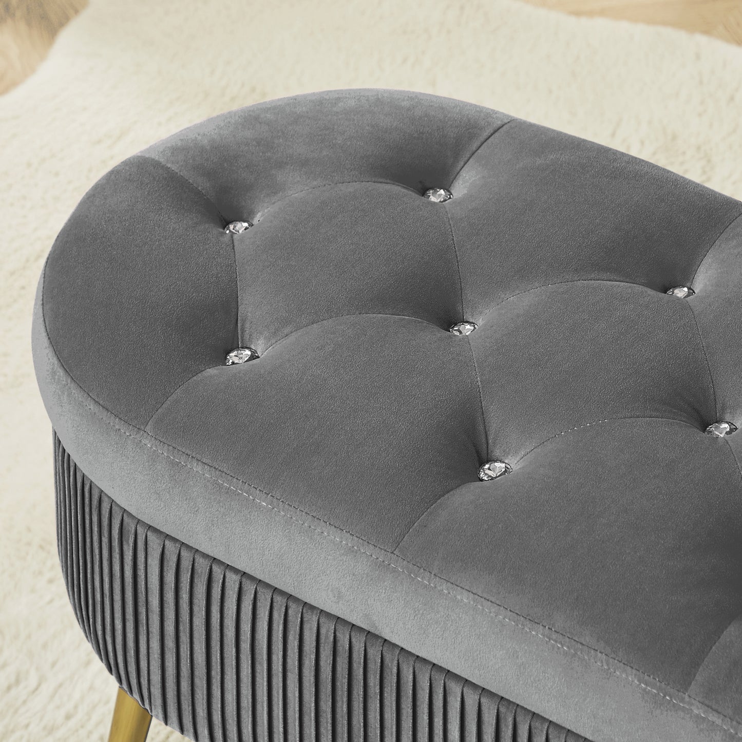 Storage bench velvet suit a bedroom soft mat tufted bench sitting room porch oval footstool gray