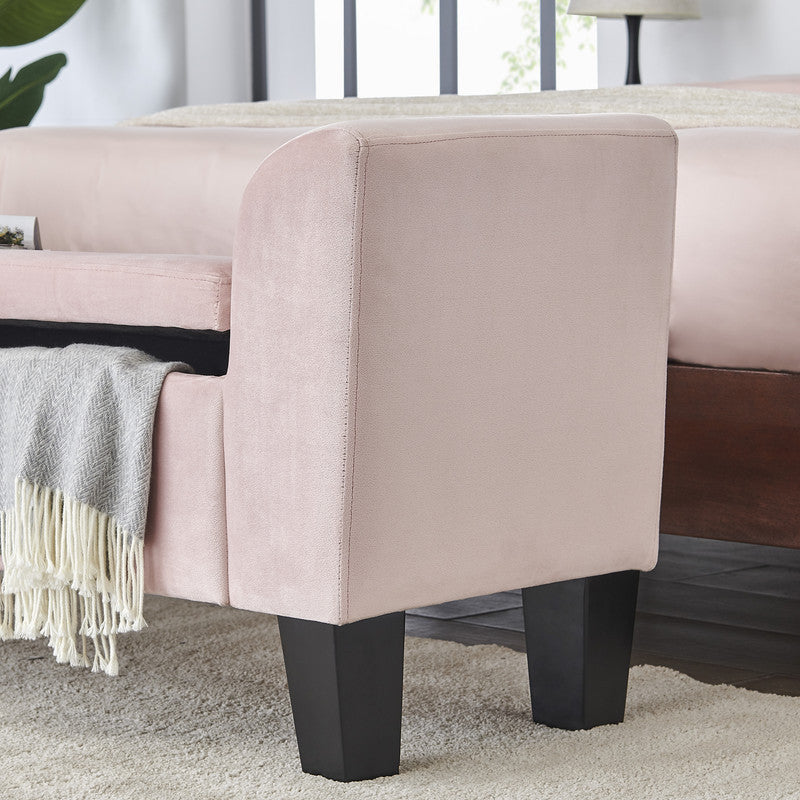 Mila Pink Velvet Ottoman Bench with Storage