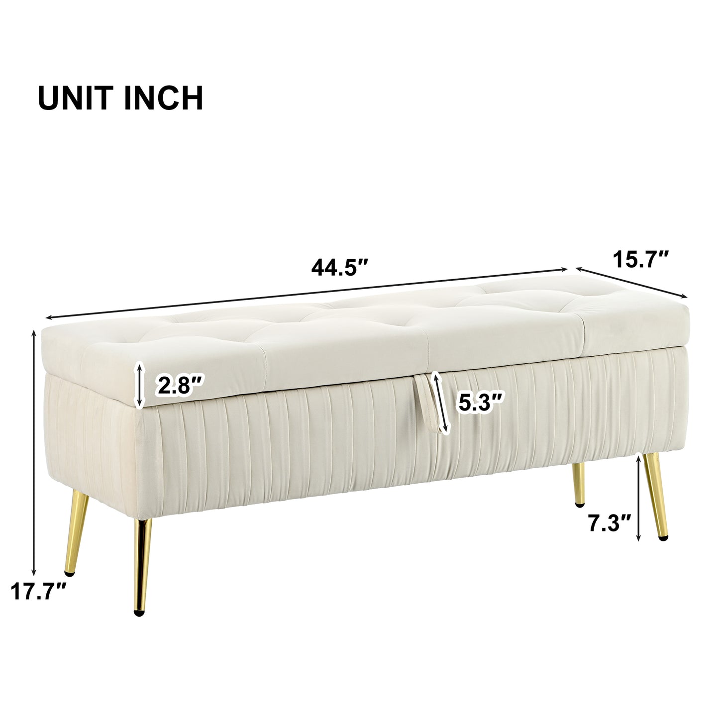 U-Can 44.5-inch Button-Tufted Ottoman with Safety Close Hinge, Upholstered Fabrics, Solid Wood Frame, Metal Legs, Large Storage Bench for Living Room, Entryway, Hallway, Foot Rest, Support 220lbs